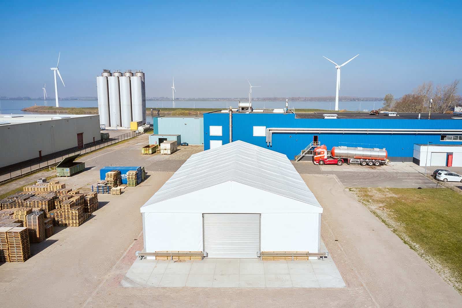 Tent hall with white covers at the Axel Christiernsson industrial estate