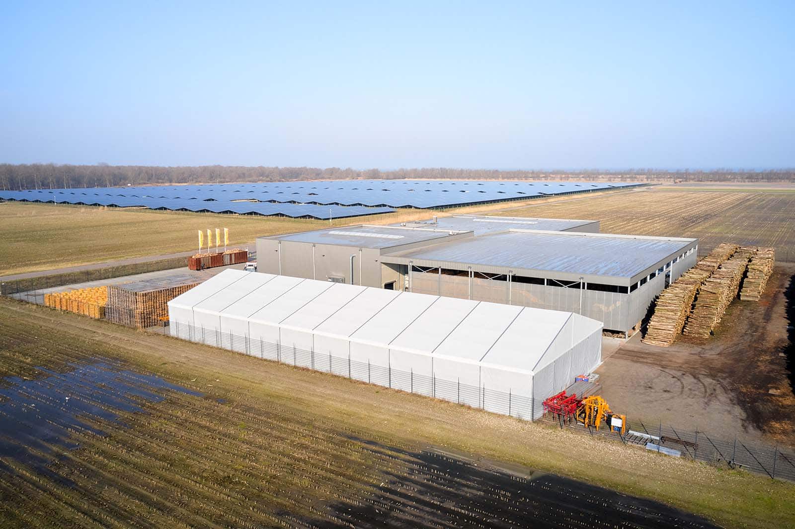 Drone shot non-insulated tent hall for Golden Flame International