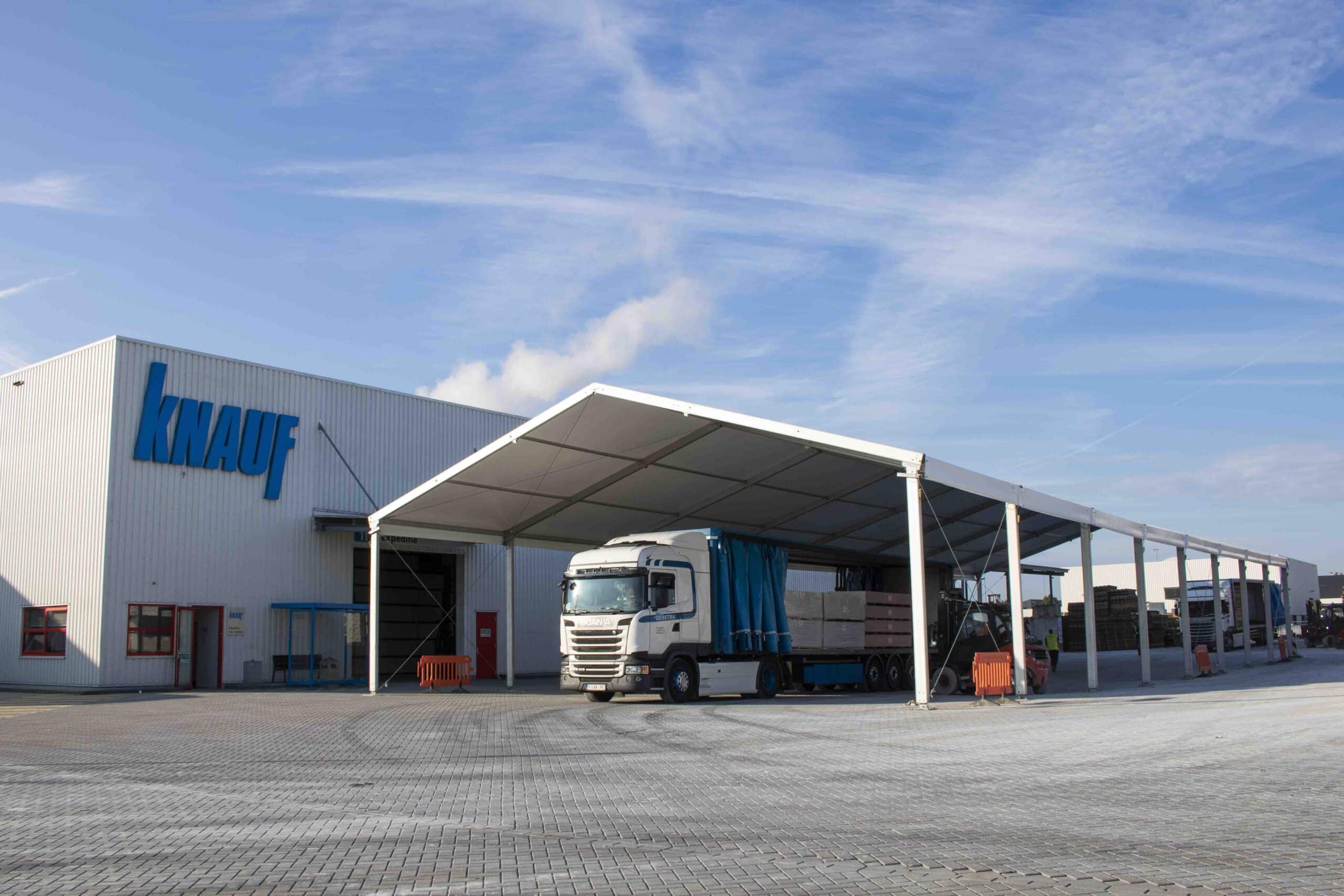 Canopy with loaded truck at Knauf premises