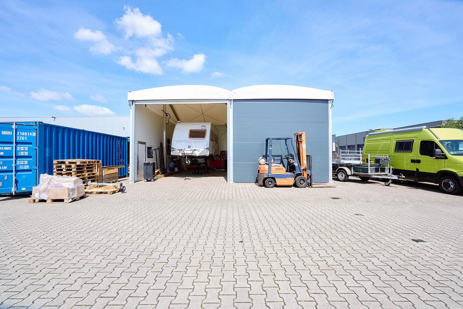 Tent hall on Akro Handelsonderneming parking lot